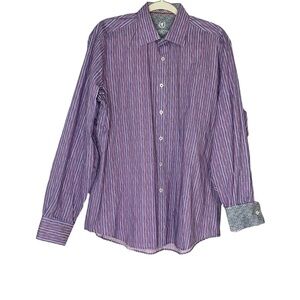 Bugatchi UOMO purple striped button down casual/dress shirt. Size‎ M